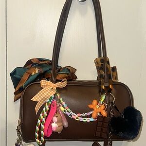 Brown Handbag with Colorful Charms